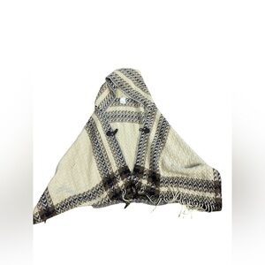 Free People Hooded Poncho Fringe Boho Blanket Warm Cozy Oversized OS One Size